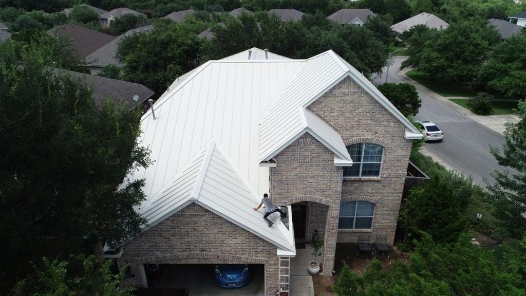 Up close on a white metal roof