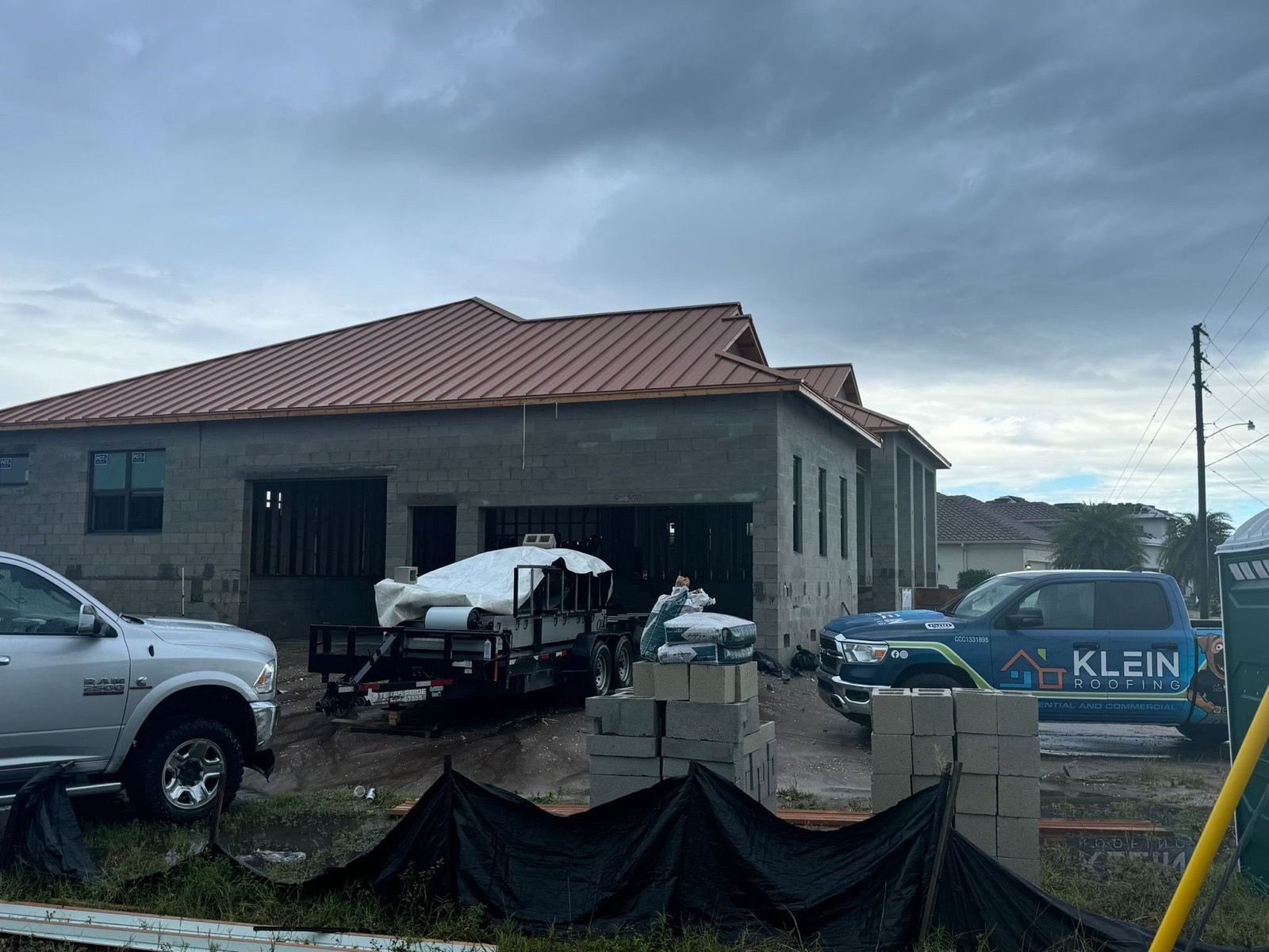 Copper-Tone Metal Roof on a New Block Home: on the job (3 of 4)